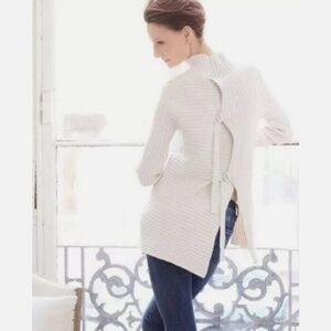 CABI 3363 D Ring Ivory Ribbed Cotton Pullover Sweater with Split Back Size XS